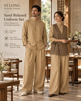 Veste de chef Yilong légère en sergé, manches longues, fermeture boutonnée, respirante, uniforme de cuisine, coupe simple et ample, pour restaurant et restauration