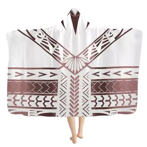 Cobertor chuukês polinesian, meia tribaia padrão geométrico branco capuz cobertor de lã para piquenique atacado cobertores para cama