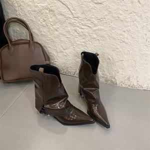 Pointed <strong>Trouser</strong> <strong>Boots</strong> Women's Shoes 2023 Autumn/Winter New V-shaped Slim Thick Heel Slim <strong>Boots</strong> Fashion Short <strong>Boots</strong> for Ladies - Product Image 4