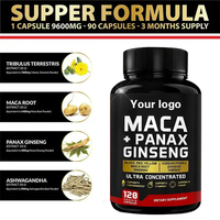 Capsules de Racine de Maca de Haute Qualité OEM 10000mg, Suppléments de Ginseng Noir, Rouge et Jaune pour Adultes, Mais Pas pour les Femmes Enceintes