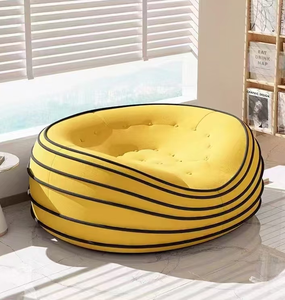 Fauteuil pouf capitonné jaune moderne, design contemporain, en tissu microfibre, mobilier de salon, style assise confortable - Product Image 1