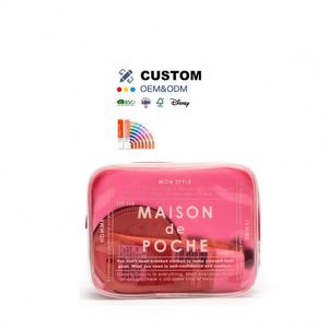 Custom Cosmetic Bag Fashionable Travel Toiletry <b>Pouch</b> Pvc Bag Waterproof Pink Letter Pattern <b>Make</b>-<b>Up</b> Bag With Zipper - Product Image 1