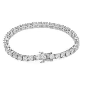 Prata esterlina 925 4mm corte redondo zircônia cúbica cz diamante eternidade tênis pulseira