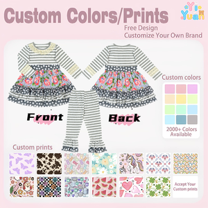 Girls Mixed Print Boutique Matching Set Floral Tiered Ruffle Dress With Polka <strong>Dot</strong> Ruffle Flare Leggings Breathable Knit Outfit - Product Image 3
