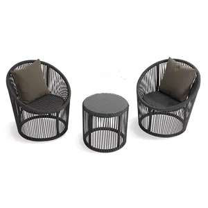 현대 디자인 파티오 발코니 세트 알루미늄 방수 짠 정원 가구 작은 커피 테이블 라운지 고리 버들 로프 의자