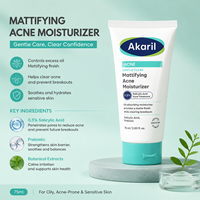 Akaril 75ml Hydratant Matifiant Anti-Acné à 0,5% d'Acide Salicylique, Absorbe l'Excès de Sébum, Fini Mat, Élimine les Imperfections, Peau Nette et Saine