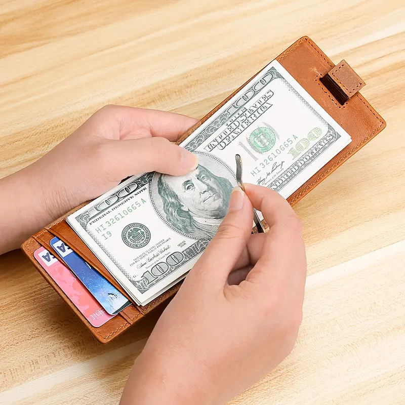 Hot Selling Custom Genuine Leather Rfid Wallet For Travel Men Card Holder Wallet Billeteras Para Hombre Money Clip