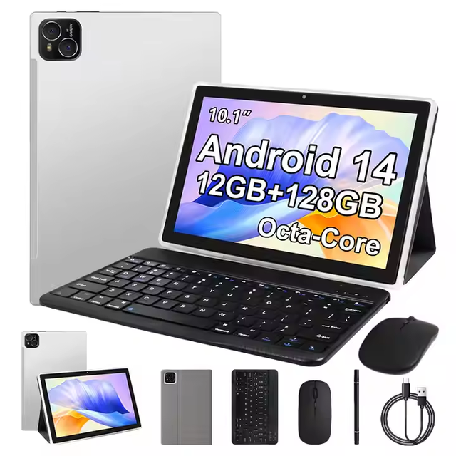 New Intel 10.1-Inch Eight-Core Android 14 Tablet PC 5G/WiFi 12GB RAM 128GB Storage Keyboard/Mouse/Pen for Business OEM Version