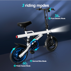 Vélo pliable pour adulte 400W avec moteur 400W, pneus de 14 pouces, triple amortisseurs, batterie au lithium, capteur de lumière - Product Image 1