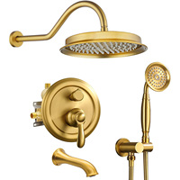 Système de douche encastré en laiton doré brossé, ensemble complet, avec valve de pression d'équilibrage céramique et garantie de 5 ans pour appartements et hôtels