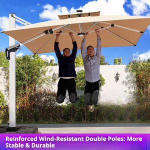 Parasol cantilever d'extérieur avec éclairage 3m x 4m, parasol carré LED, base <span class=keywords><strong>en</strong></span> <span class=keywords><strong>béton</strong></span>, capacité 210kg, mobilier d'extérieur moderne - Product Image 2