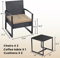 Ensemble de 3 meubles de bistro en plastique pour patio, 2 chaises et une table pour porche, balcon et patio