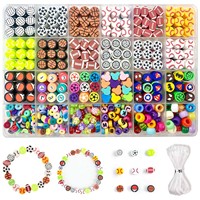 Kit de perles en pâte polymère sur le thème du sport, 24 compartiments, perles Heishi et perles lettres, ensemble de fabrication de bijoux avec cordons élastiques pour loisirs créatifs DIY