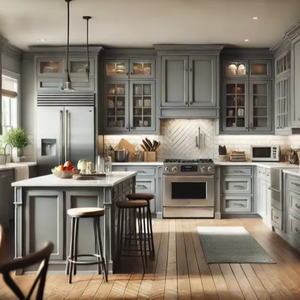 Rta Inset Hutch Madera Gris Cocina Shaker Gabinetes Cocina de madera <span class=keywords><strong>Isla</strong></span> de almacenamiento - Product Image 1