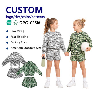 Ensemble sweat-shirt et short à imprimé camouflage pour filles, pull à manches longues et short à cordon de serrage, tenue deux pièces personnalisable en couleur et taille - Product Image 1