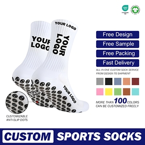 Calze Antiscivolo da <span class=keywords><strong>Calcio</strong></span> per Adulti con Design a Nastro Sportivo, Logo sul Fondo e sul Polsino, Tecnica a Maglia per la Stagione Primaverile - Product Image 1