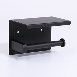Portarrollos de Papel Higiénico de Acero Inoxidable Resistente a la Oxidación, Autoadhesivo, <span class=keywords><strong>para</strong></span> Montar en la Pared, Color Negro Mate, con Estante - Product Image 4