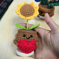 2026 Fleur en pot faite main au crochet, motif tournesol positif à trois feuilles et dix pétales, ou cactus succulent au crochet, cadeau Fête des Mères