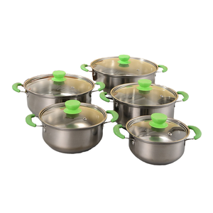 Ensemble de 10 casseroles et poêles en acier inoxydable vert avec couvercles en verre trempé, finition polie - Product Image 4