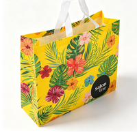 Sac fourre-tout non tissé imprimé fleurs tropicales, logo personnalisé pour salon, sac de shopping écologique réutilisable pour salon de beauté