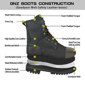 מגפי בטיחות עבודה גבוהה של גברים loggers נזק כימי פלדה בוהן מסווה עור פרה גומי insole-עבור כל עונות השנה - Product Image 3