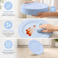 Assiettes rondes décoratives bleu clair perlées de 13 pouces en plastique réutilisables pour Noël, mariages, anniversaires, fêtes et événements.