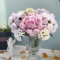 Bouquet de mariage de haute qualité, 27 têtes de roses thé, prix bas, fleurs brillantes en strass, bouquet de mariage pour table de mariage