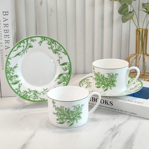 Vente en gros d'usine, service de vaisselle en porcelaine fine à motif d'orchidée verte, vaisselle moderne de luxe avec boîte cadeau - Product Image 1