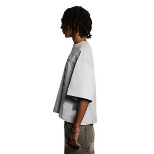 <span class=keywords><strong>T</strong></span>-<span class=keywords><strong>shirt</strong></span> Casual da uomo con Pullover in cotone misto tessuto subacqueo Logo personalizzato Texture verticale allentata per il Design bianco stampato - Product Image 2