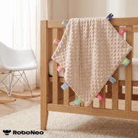Couverture de sécurité pour bébé en minky à pois, beige clair, carrée, avec étiquette, jouet en peluche, écologique, non toxique, personnalisable