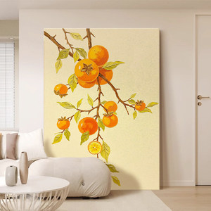 Creamy Persimmon Branches <b>Fruit</b> Landscape Hand Painted Oil <b>Painting</b> 60x90cm No Frame Modern Minimalist Living Room Decor - Product Image 4