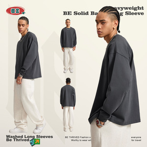 NeverStatic <span class=keywords><strong>Ropa</strong></span> de hombre Bajia Peso pesado Transpirable Casual Manga larga Juventud Otoño Invierno Color Algodón puro Camiseta suelta - Product Image 3