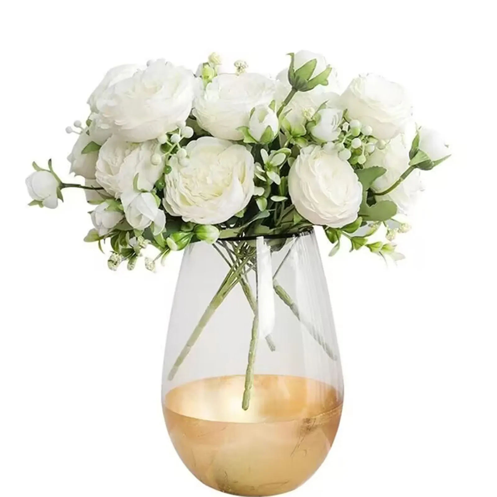 ดอกไม้ประดิษฐ์30ซม. ช่อกุหลาบ5หัวดอกโบตั๋นผ้าไหมสำหรับเจ้าสาวงานแต่งงานของตกแต่งบ้านห้องดอกไม้ประดิษฐ์สัมผัสจริง