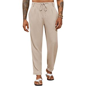 2025 Men's Casual Tapered <b>Chino</b> Pants 100% Cotton <b>Elastic</b> <b>Waist</b> Drawstring Loose Fit Anti-Wrinkle Zipper Decoration Size XL - Product Image 4