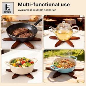 Juego de 4 salvamanteles de madera con 1 soporte, madera natural premium resistente al calor, con forma de árbol de Navidad - Product Image 3