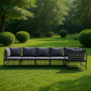 Set Lounge da Giardino Antracite con Struttura in Metallo e Cuscini, Arredamento da Esterno 6 Posti, Design Contemporaneo - Product Image 2