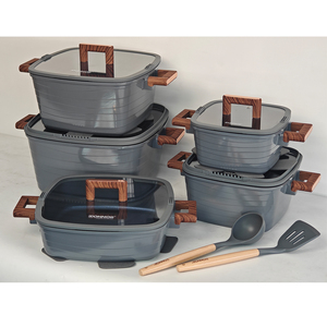 Donnor Crest <span class=keywords><strong>Set</strong></span> di <span class=keywords><strong>pentole</strong></span> quadrate classiche da 15 pezzi per zuppa antiaderente con diamanti blu Base a <span class=keywords><strong>induzione</strong></span> - Product Image 1
