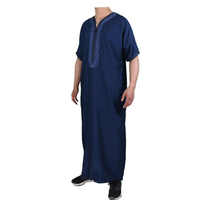 Thobe pour homme en coton confortable, fabriqué au Maroc, à manches courtes, avec broderie
