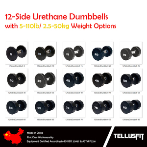 Tellus tập thể dục biểu tượng tùy chỉnh 12-mặt Urethane phòng tập thể dục quả tạ cặp <span class=keywords><strong>2.5</strong></span> kg đến 50 kg bền PU Trọng lượng cơ thể chức năng - Product Image 2