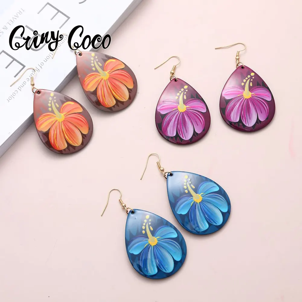 Cring Coco Fashion Holiday Polynesische Sieraden Bungelende Bloem Samoan Hawaiian Oorbellen Plumeria Rubra Acryl Oorbellen