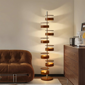 Lampe sur pied moderne Polarlux Nordic Japandi en métal et bois, haute qualité, nouvelle, stable, lumière 3000K blanc chaud, garantie 3 ans pour le salon - Product Image 3