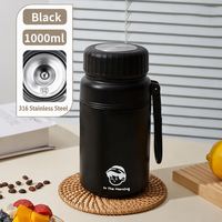 Bouteille d'eau isotherme sous vide en acier inoxydable 316 de 1000 ml avec couvercle, sangle de transport, motif dessin animé, logo personnalisé, durable et portable