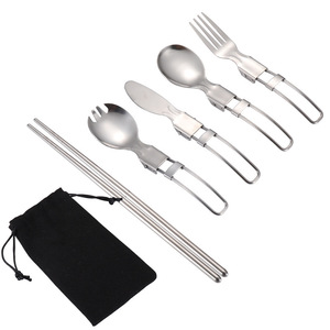 Portable 304 SS Camping Utensils <b>Set</b>, Travel Outdoor Picnic Cutlery with Chopsticks, Salad Dinner Knife Fork Spoon <b>Set</b> - Product Image 5