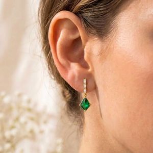 Natural Emerald Green Gemstone Kite Shape <b>Earrings</b> Minimalist CZ Drop <b>Earrings</b> in 925 Sterling Silver Dainty <b>Dangle</b> Jewelry Gift - Product Image 4