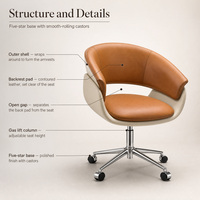 Chaise de bureau en cuir avec appui-tête et accoudoirs fixes, chaise pivotante à roulettes pour la maison, le bureau, le salon, la salle d'étude, la chambre à coucher