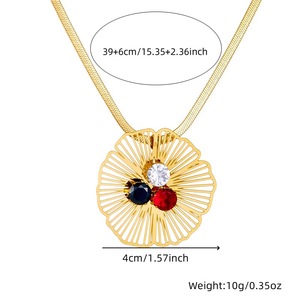 Flower Pendant Necklace Gold Plated Stainless Steel Hollow Design With Crystal Stones Party Jewelry Accessory - Product Image 5