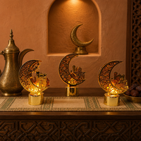 Décoration de table LED en forme de croissant de lune doré pour le Ramadan, avec scène de mosquée et découpe d'étoile, pour la décoration de la maison musulmane à l'Aïd
