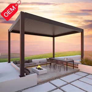 Ngoài trời cơ giới bioclimatic mở louver mái nhôm gazebo pergola với ánh sáng LED