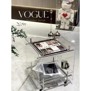 Acrylic Trolley Coffee <b>Table</b> Stainless Steel Frame Mobile <b>Storage</b> <b>Side</b> <b>Table</b> Minimalist Design Living Room Furniture - Product Image 1