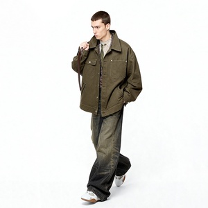 Camicia <span class=keywords><strong>Giacca</strong></span> da <span class=keywords><strong>Uomo</strong></span> Stile Workwear, Monopetto, 100% Cotone, Colletto Rovesciato, Tasche, Nuova Collezione Primavera, Stile Retrò Americano di Tendenza - Product Image 2